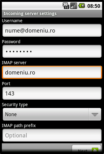 Configurare cont client Android Email