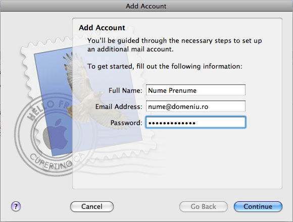 Configurare cont client Apple Mail