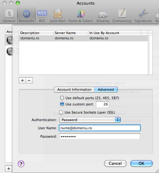 Configurare cont client Apple Mail