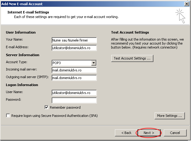 Configurare cont client Microsoft Outlook 2007