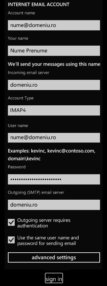Configurare cont client Windows Phone Mobile 7